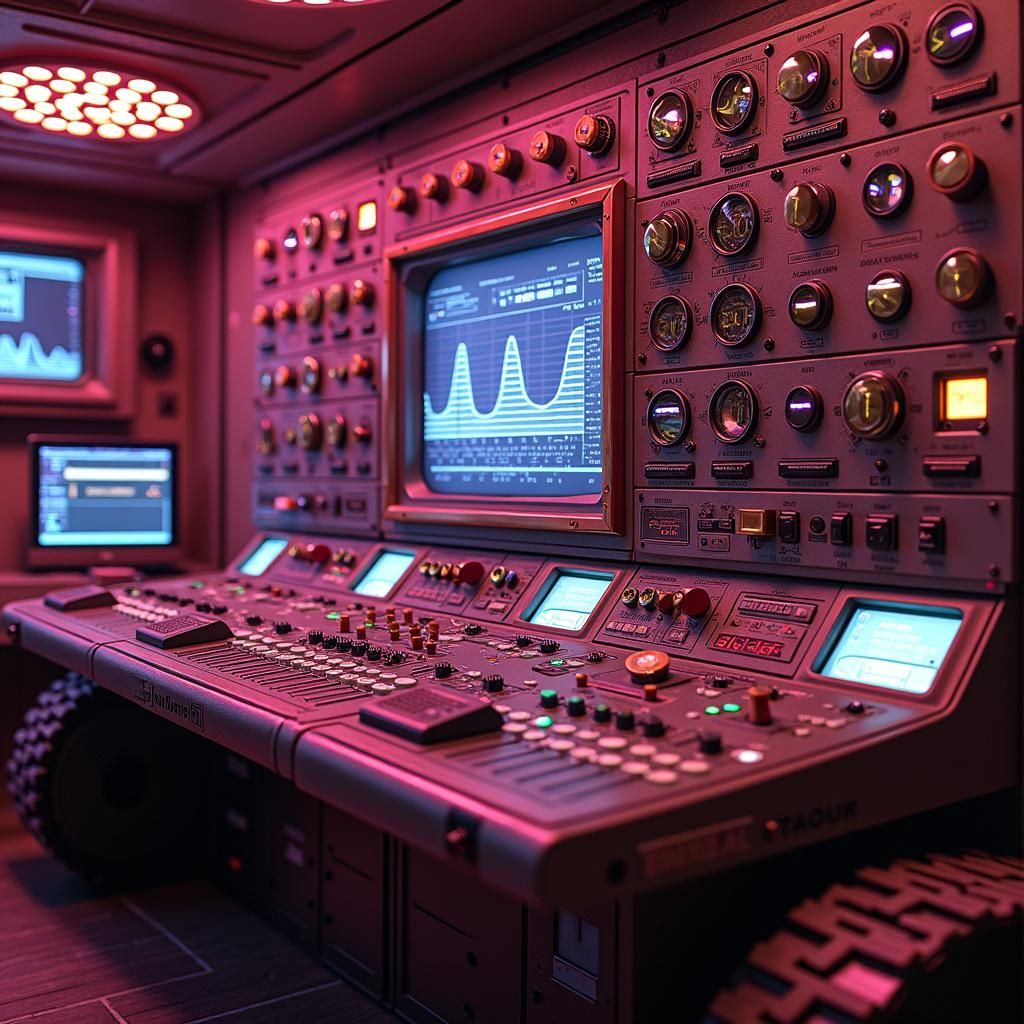 Synthwave Computer Equipment with Blinking Lights