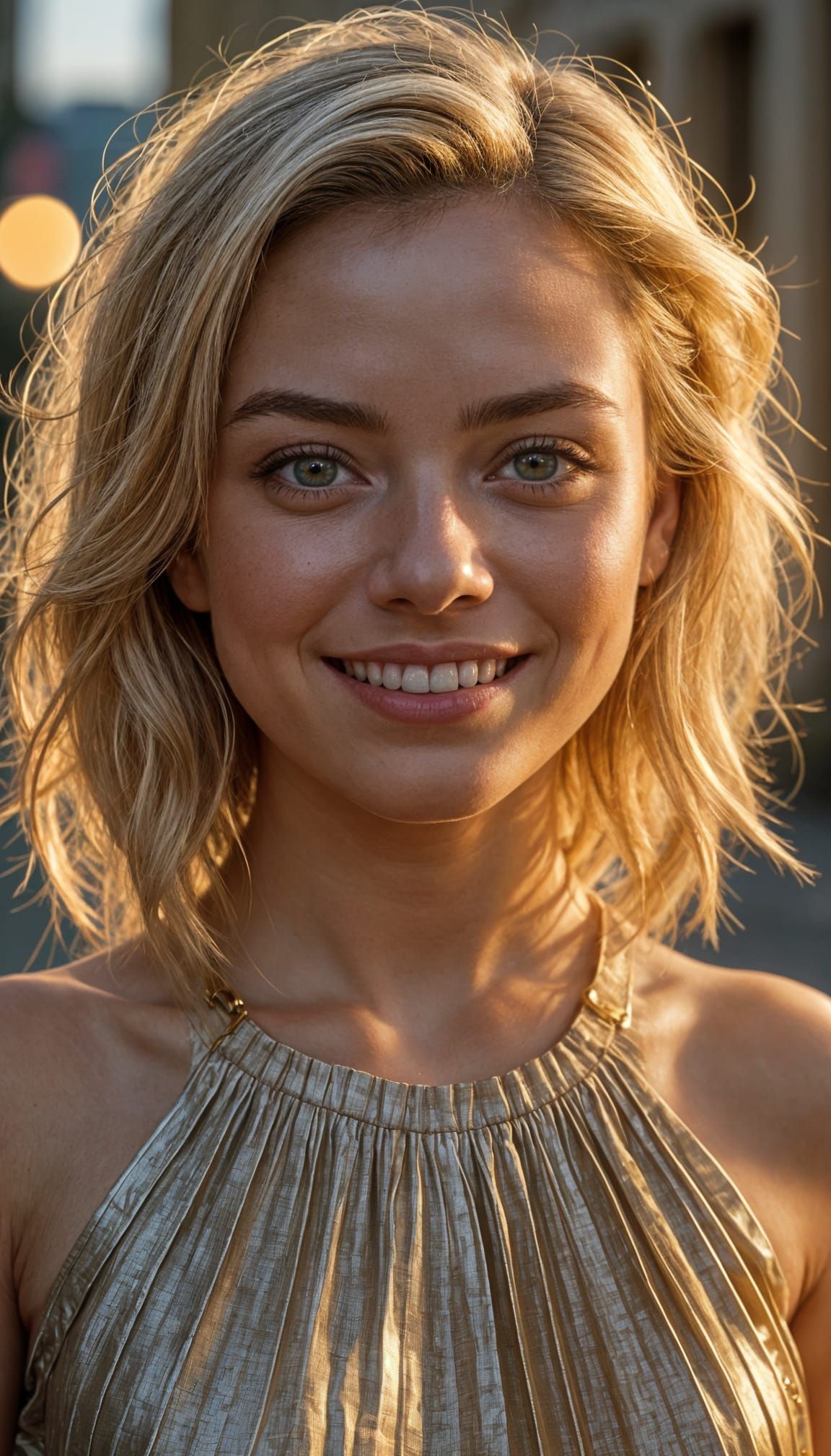 Athletic Blonde Teen with Golden Eyes and Smile