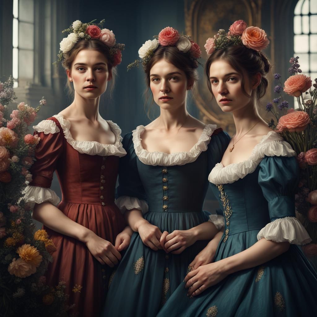 Regency Era Women Portrait, Detailed Matte Painting