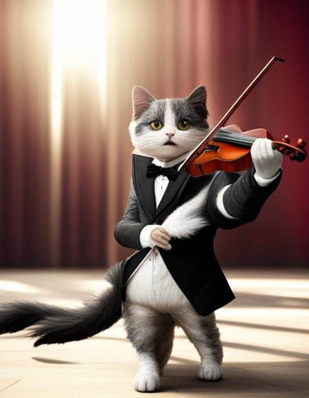 cat playing the Violin on stage