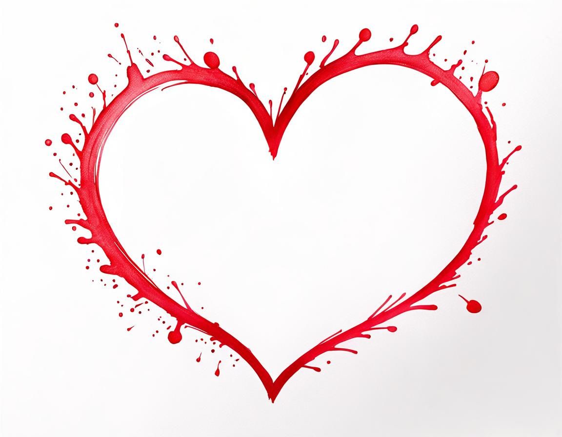 Minimalist Red Ink Heart Sketch with Splash Art