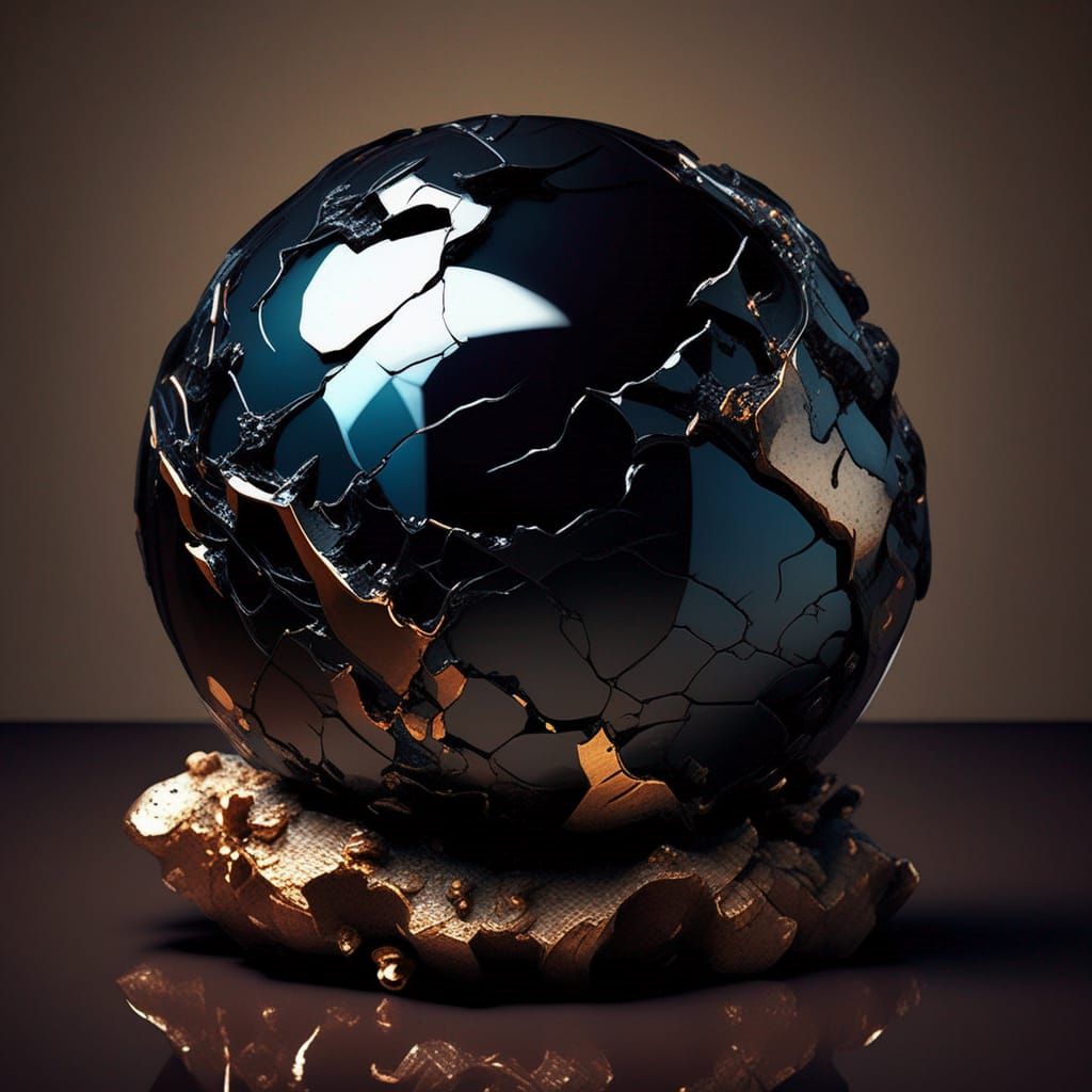Cracked Obsidian Sphere in Photorealistic CGI