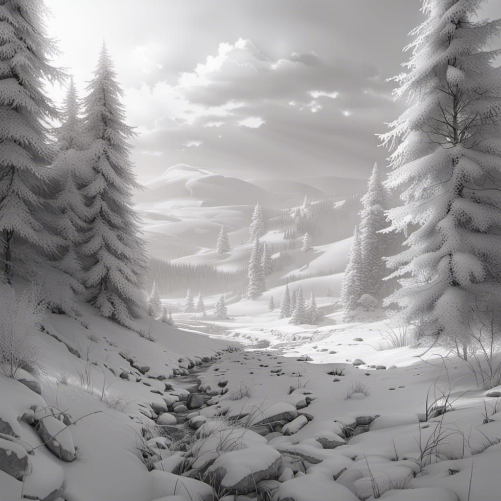 Dreamy Winter Landscape in Black and White