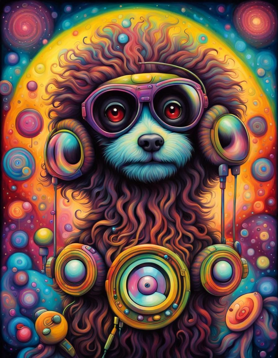 Psychedelic Animal DJ at a Rave, Oil Painting Style