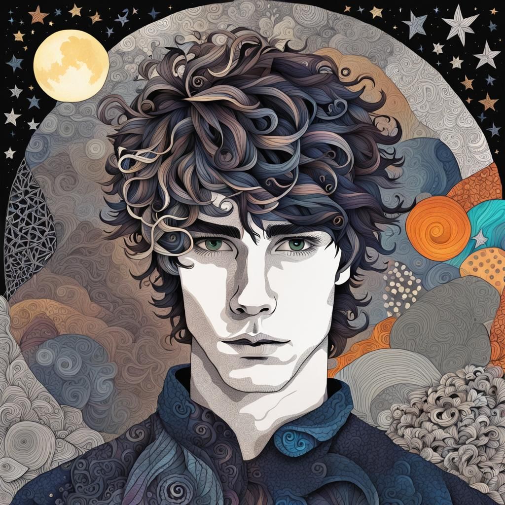 Zentangle Collage Portrait with Fantasy Elements