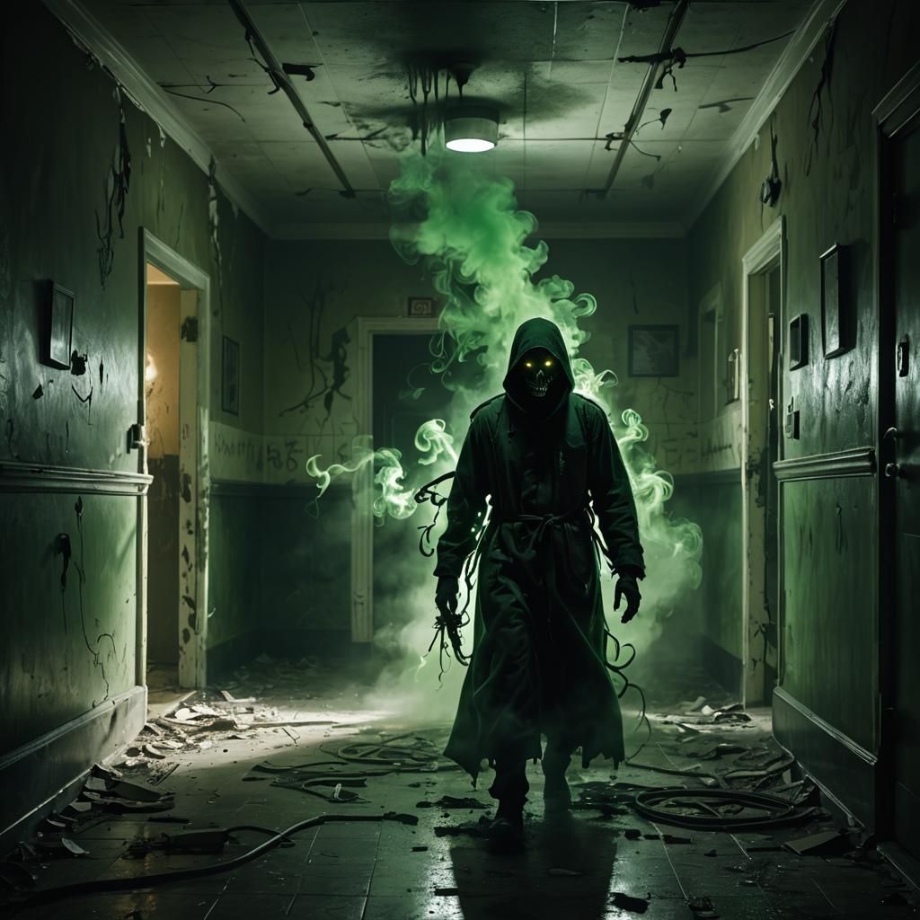 Smoky Specter Haunts Abandoned Hospital: Horror Concept Art