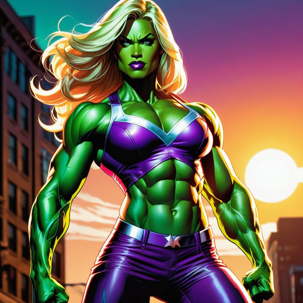 Marvel Superheroine She-Hulk in Dynamic Comic Book Art