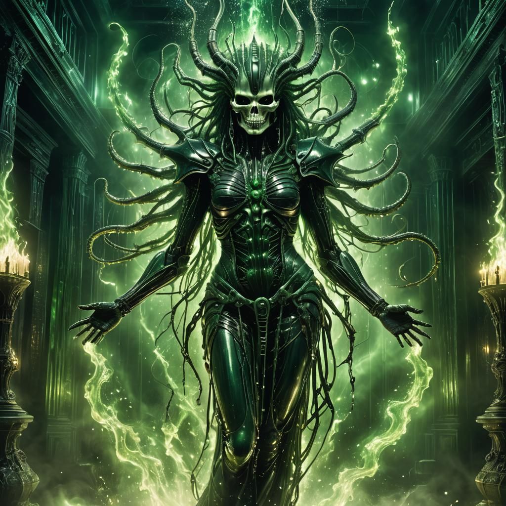 Necromancer in Giger Style: Mystical Performance