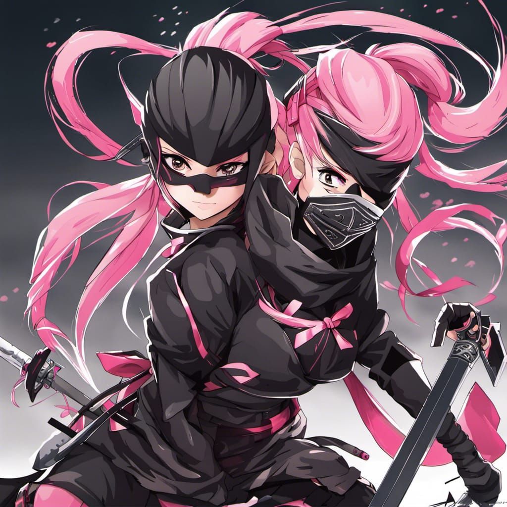 Pink Ninja Girl in Anime Art Style