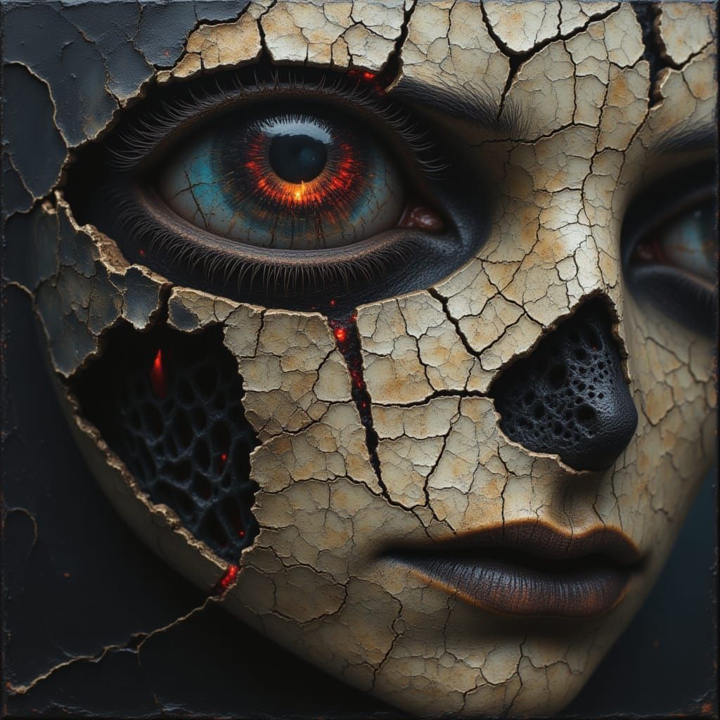 Surreal Cracked Creature Portrait Close-up