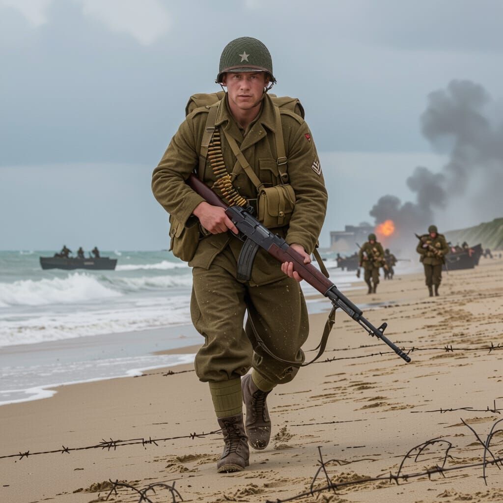 American Soldier at Omaha Beach D-Day Landing