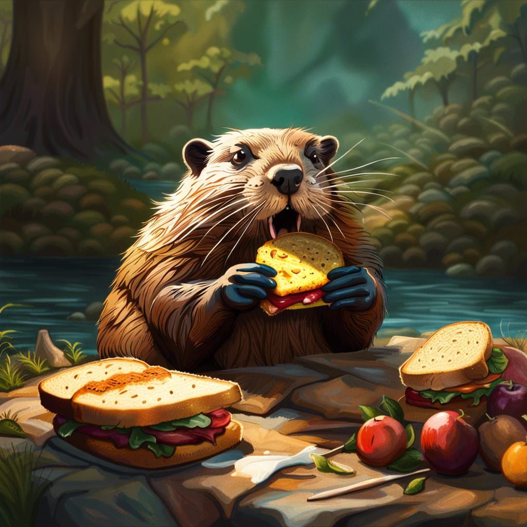 Beaver's Picnic: A Hyperrealistic Splash Art Concept