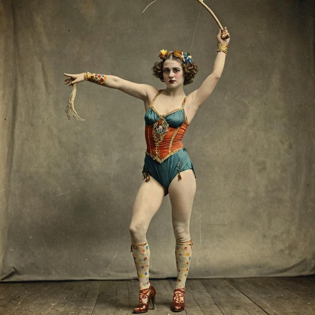 Vintage Circus Performer in Hand-Colored Photo Style