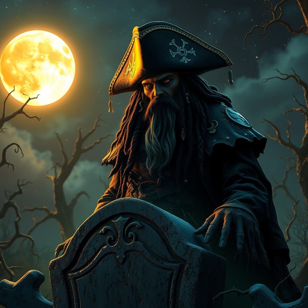 Eerie Pirate Graveyard Under the Moon in Hyperrealism