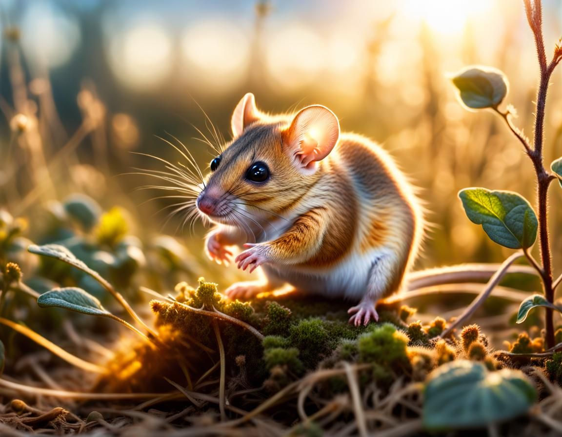 Cute Dormouse in Sunlight, Hyperrealistic Image
