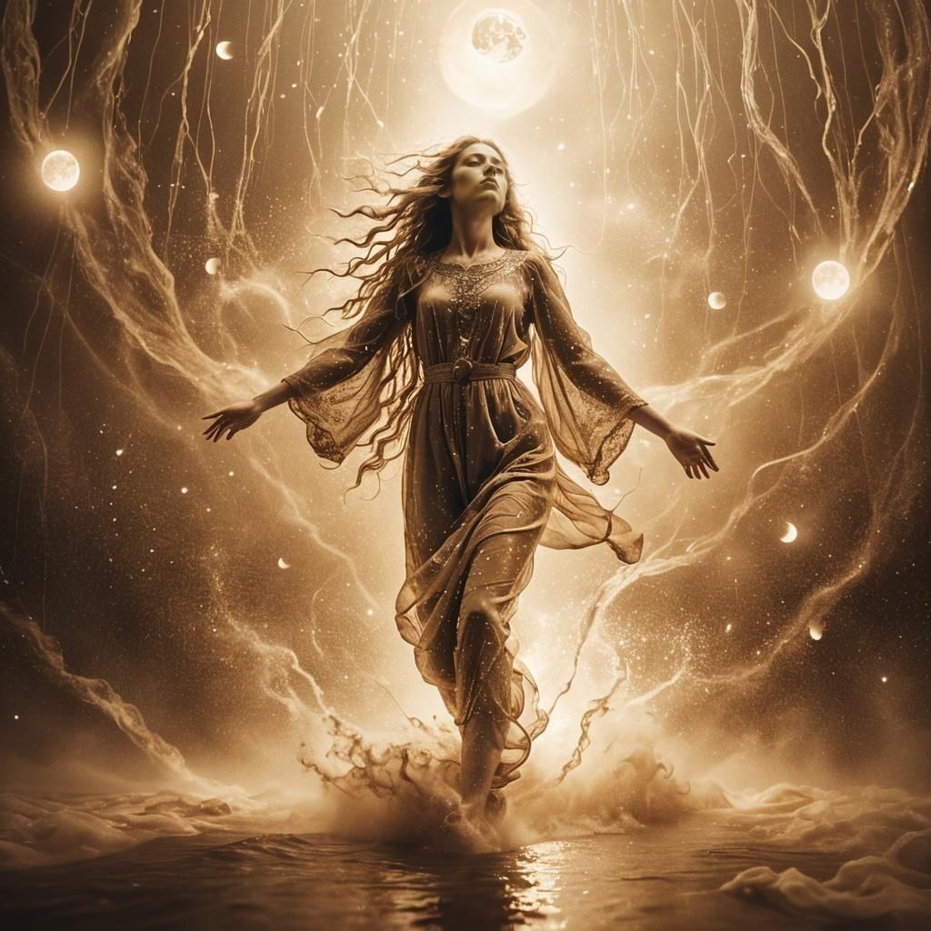 Moon Girl in Sepia, Surreal Dark Art