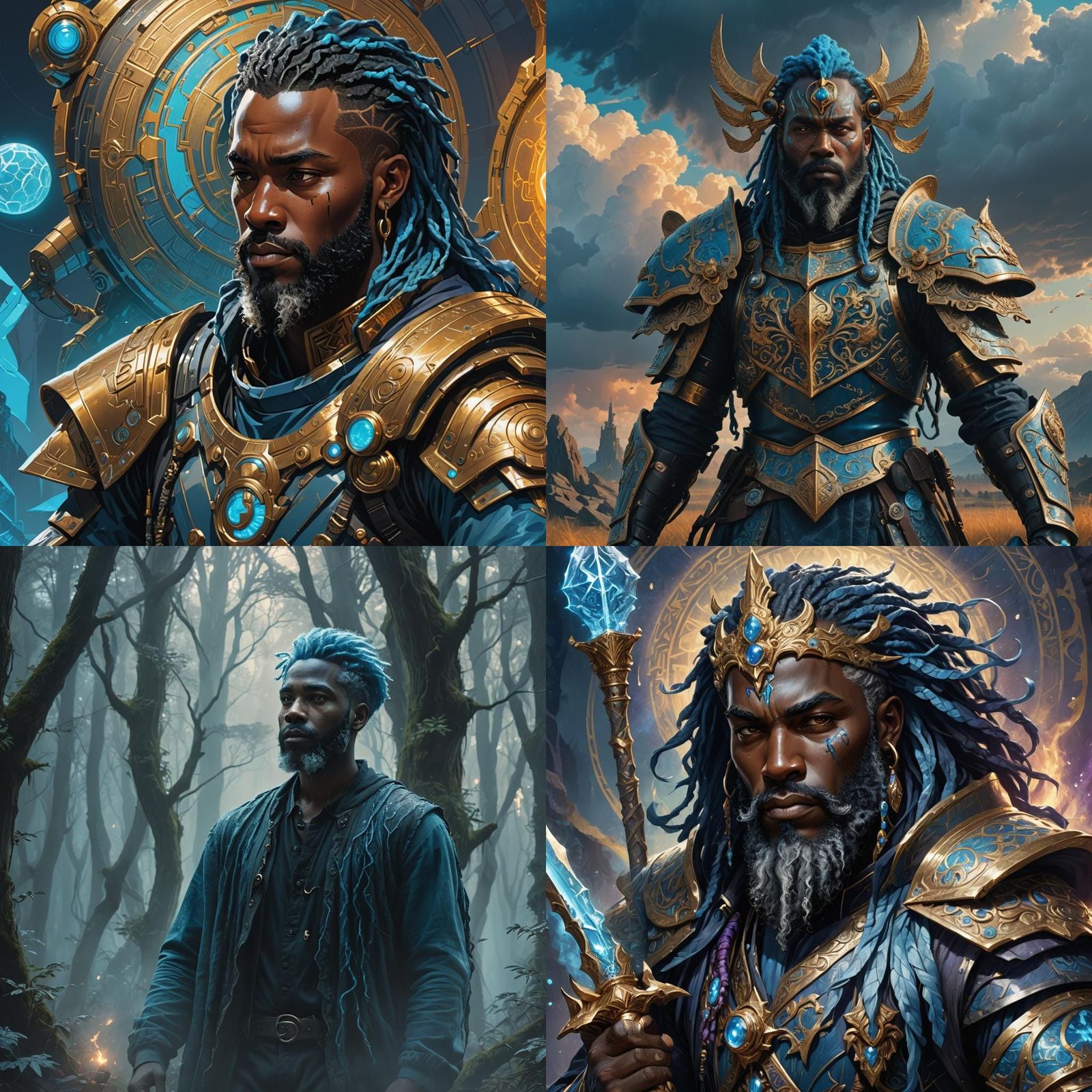 Fantasy Portrait: Black Man with Blue Hair, 4K