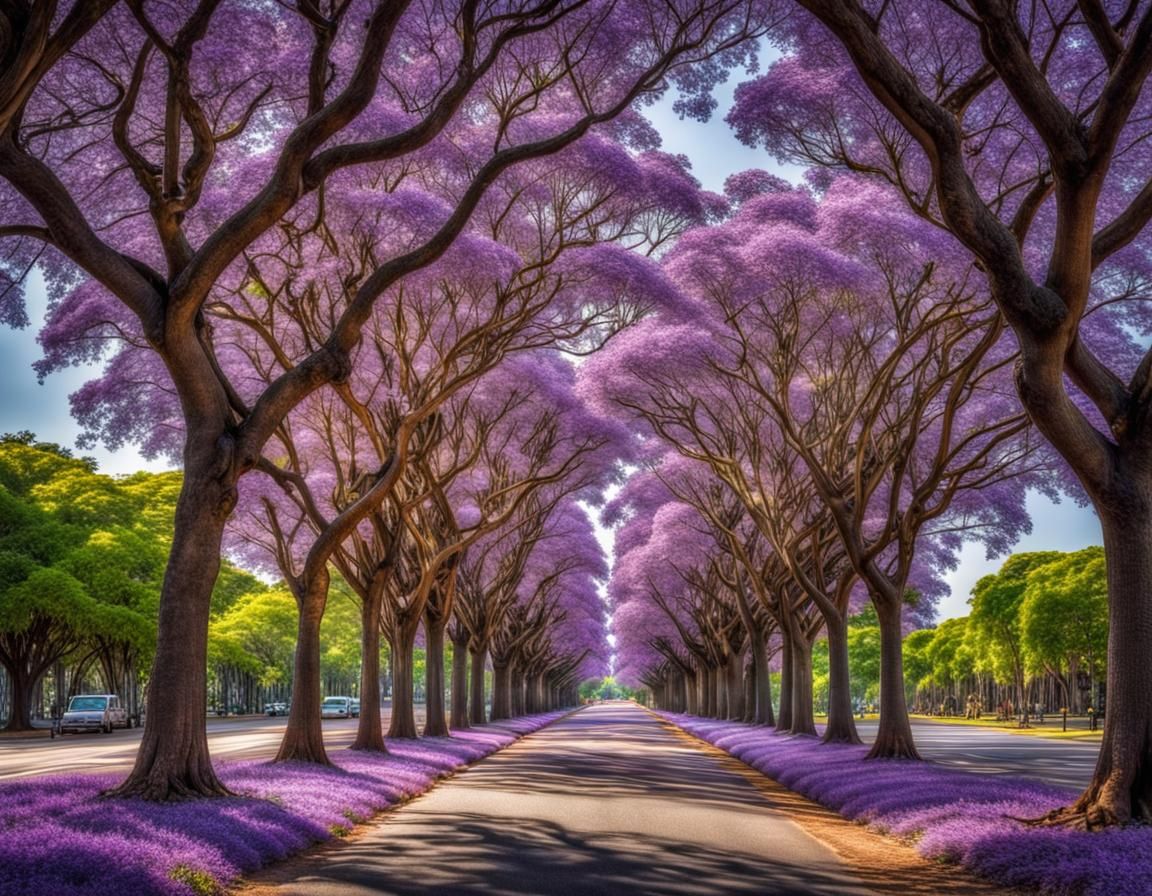 Crystal Jacaranda Trees in Hyperrealistic Style