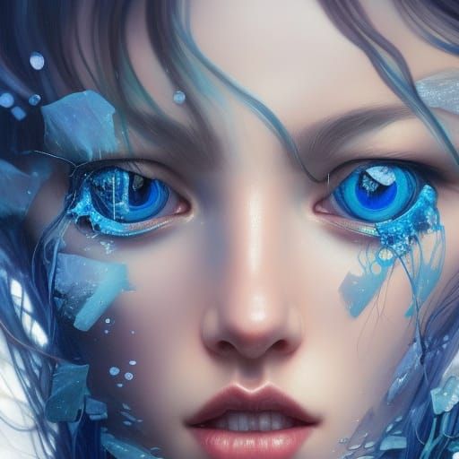 Intense Portrait of Blue-Eyed Girl with Winter Reflection