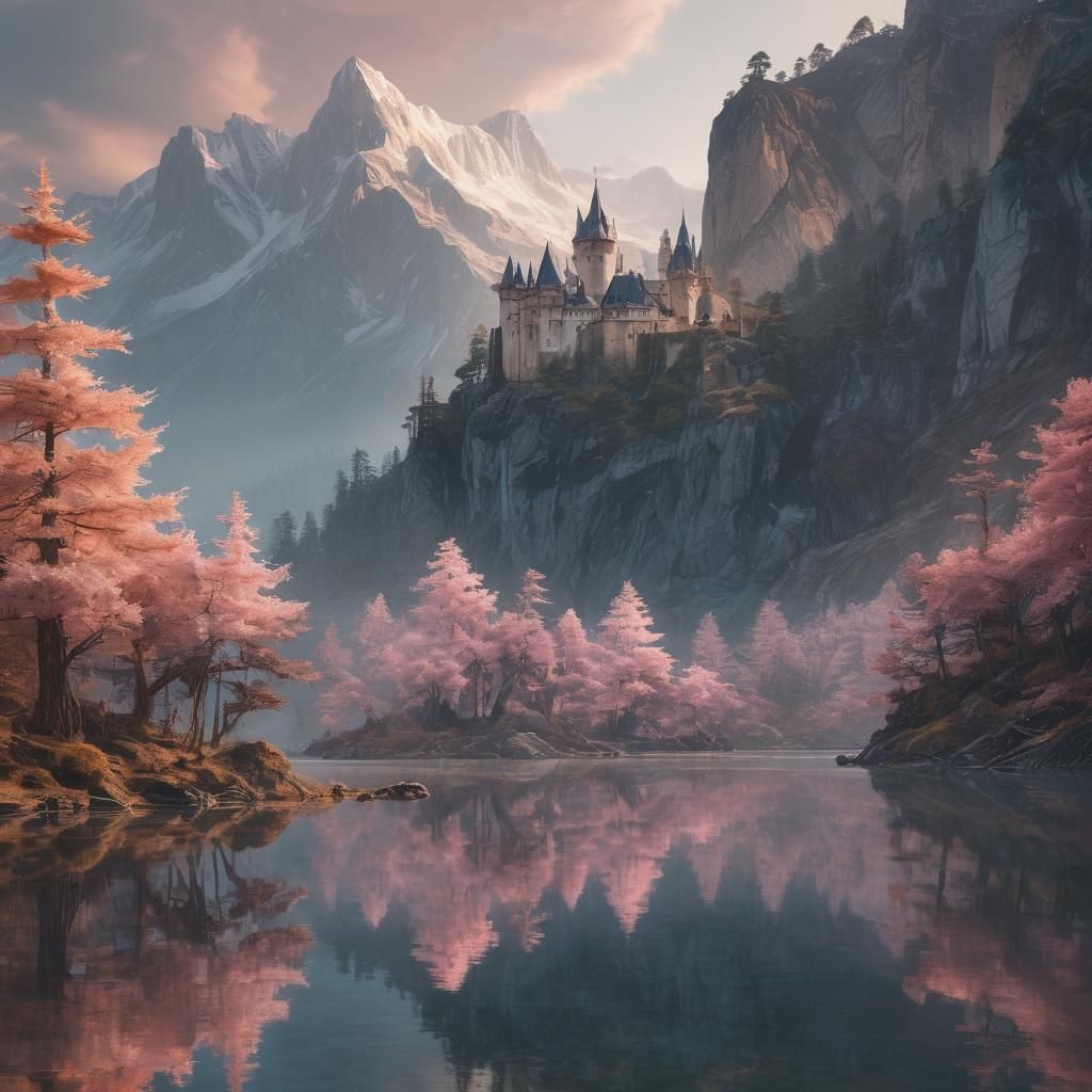 Majestic Castle Landscape in Detailed Matte Painting