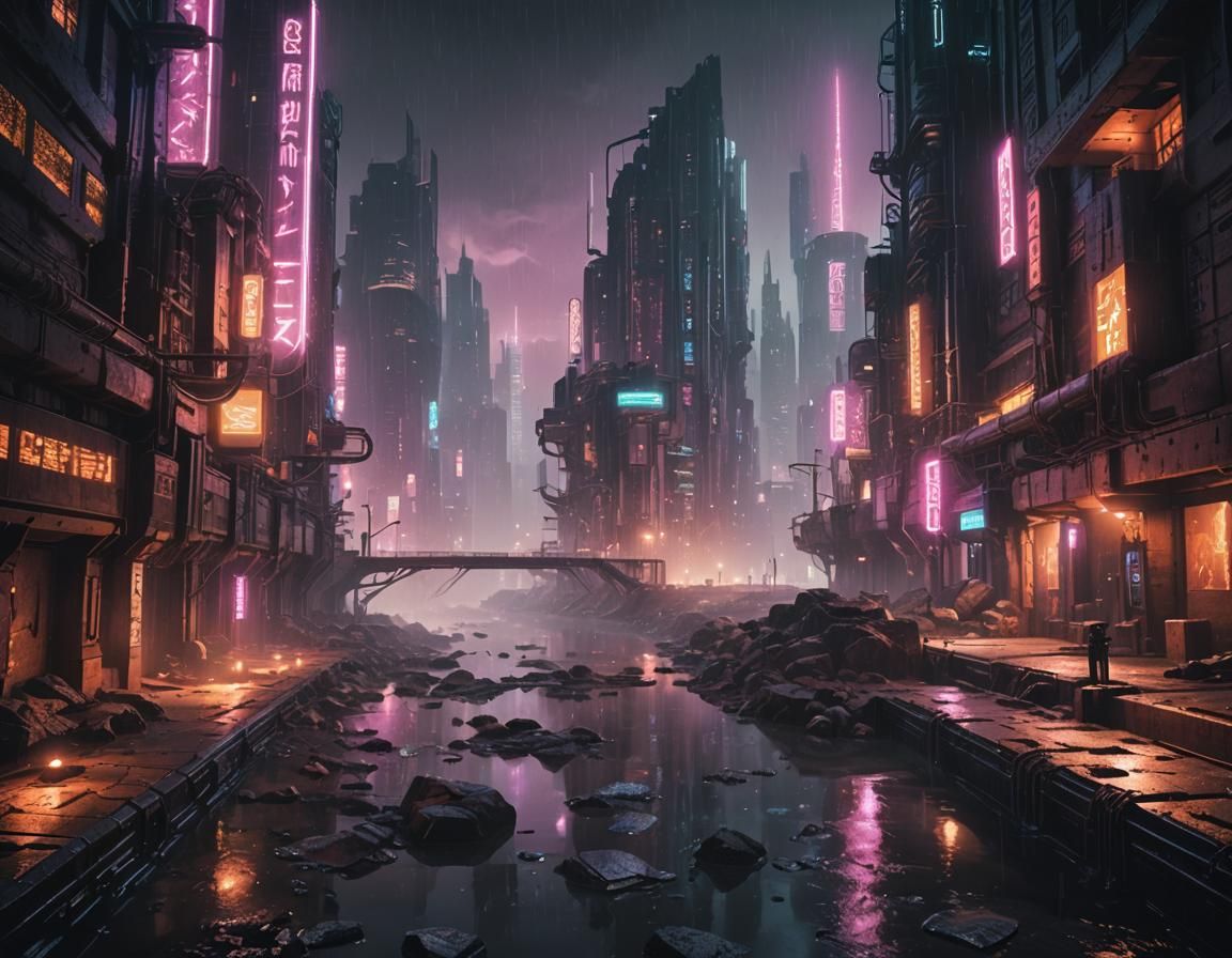 Neon Martian Cityscape in Cyberpunk Style