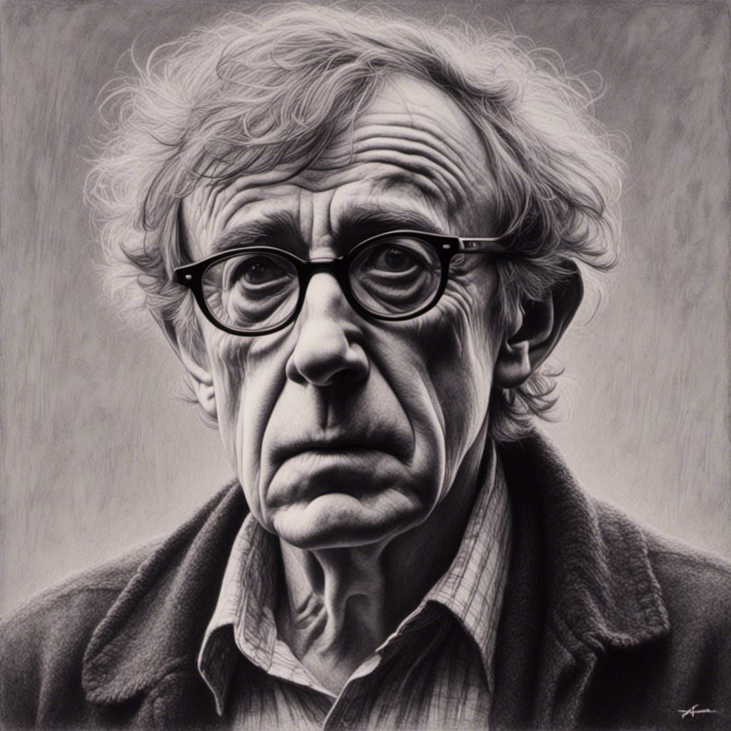 Woody Allen Portrait in Pencil Drawing Style