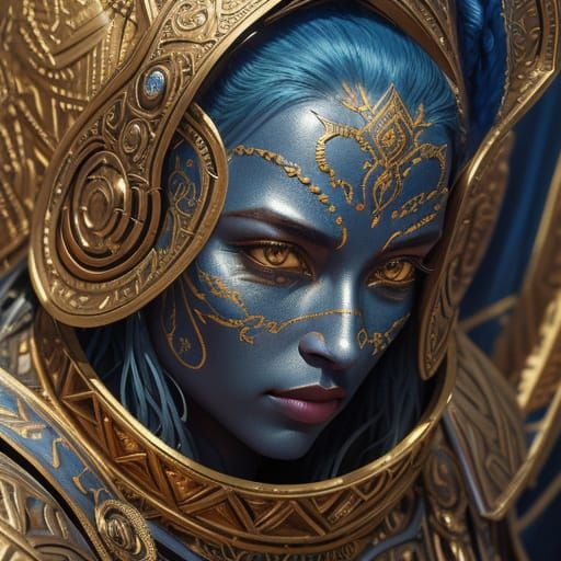 Armored Woman in Golden Light: Hyperrealistic Concept Art