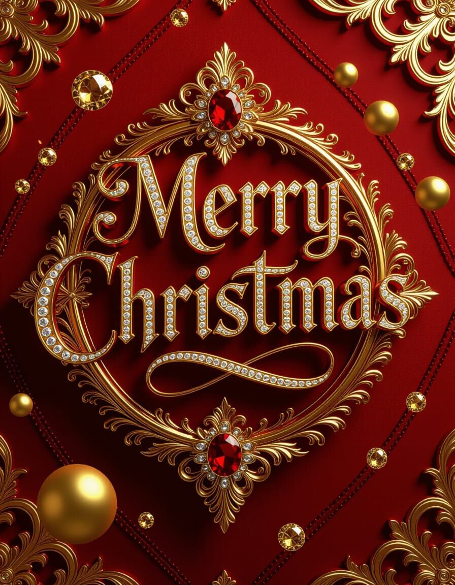 Merry Christmas 3D Calligraphy with Gold and Platinum