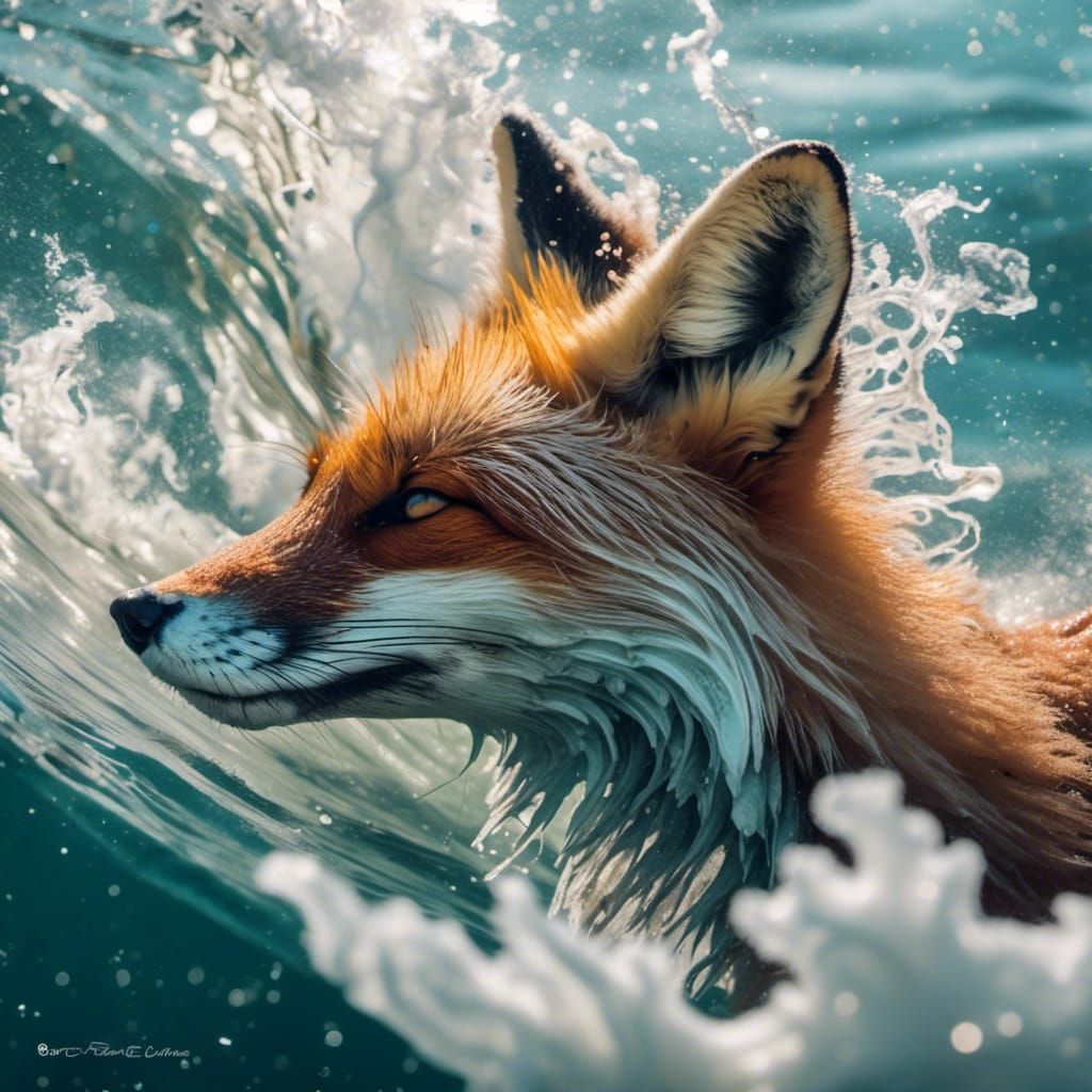Ocean Wave Fox with Sea Life