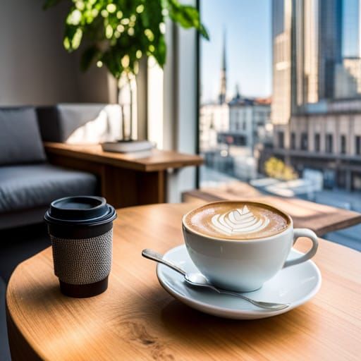 Parisian Cafe Scene with Cappuccino