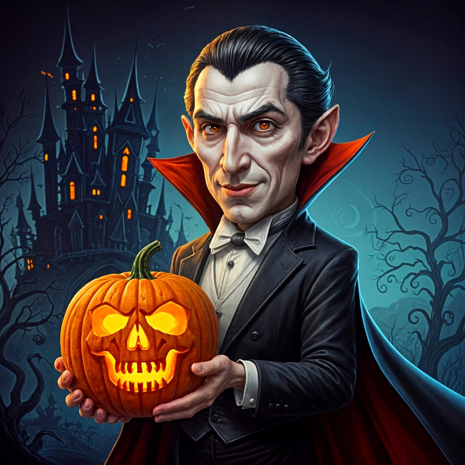 Whimsical Dracula with Halloween Pumpkin Carving