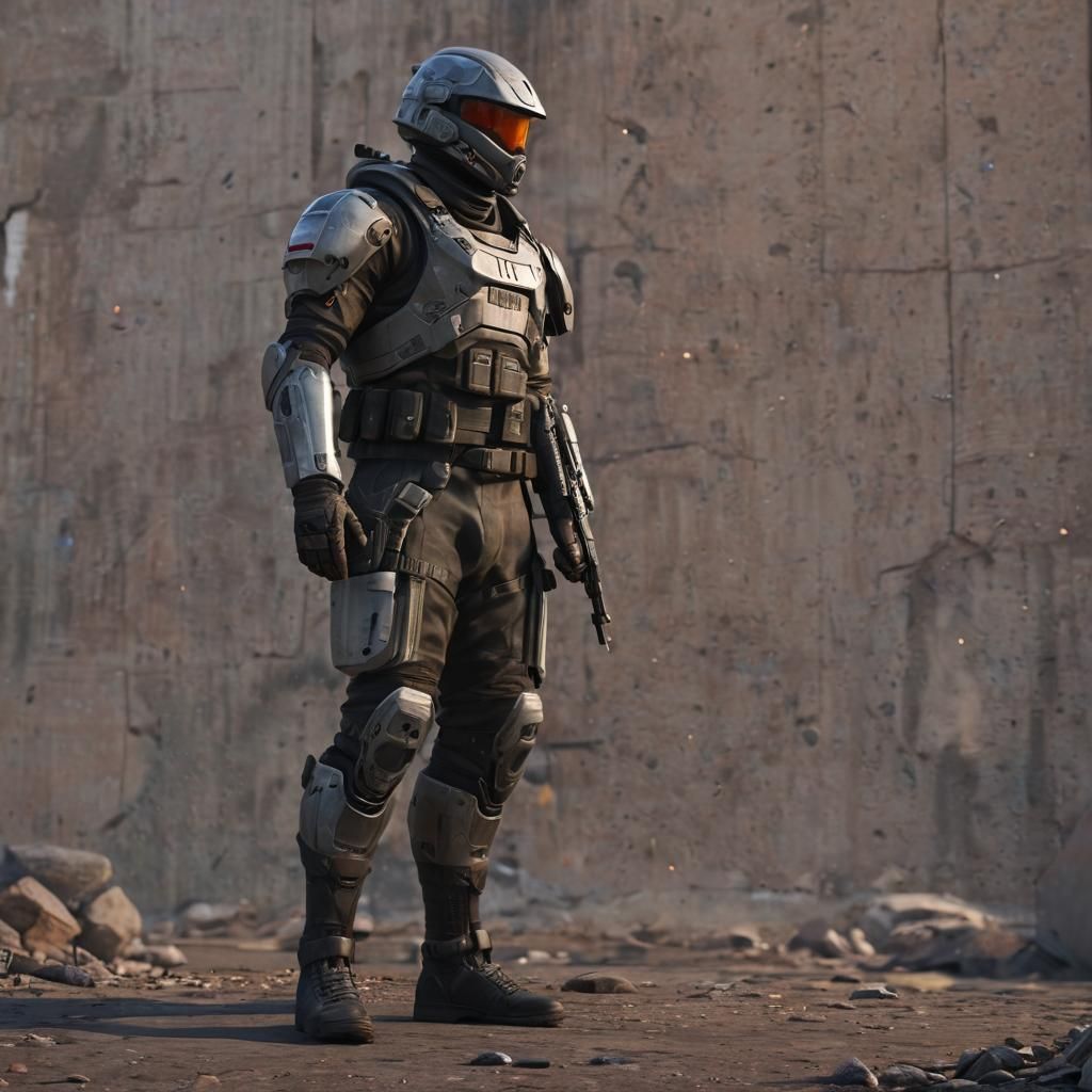 Futuristic Rebel Soldier in Urban Environment