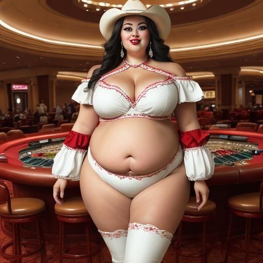 Cowgirl in Casino with Beautiful Face and Red Top