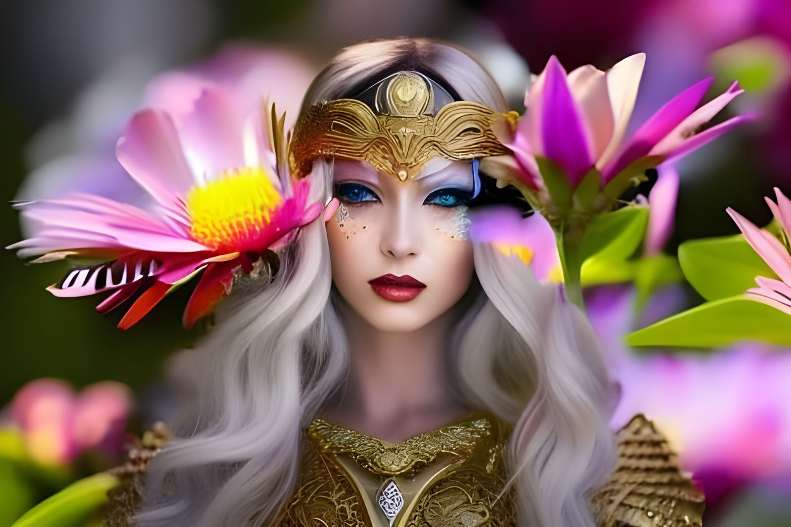 Golden Goddess Warrior in Art Nouveau Style