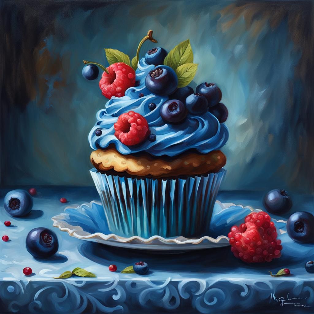 Blueberry Cupcake as Detailed Computer Art