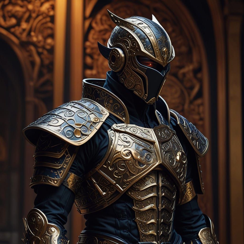 Retrofuturistic Knight in Subtle Post-Impressionist Armor