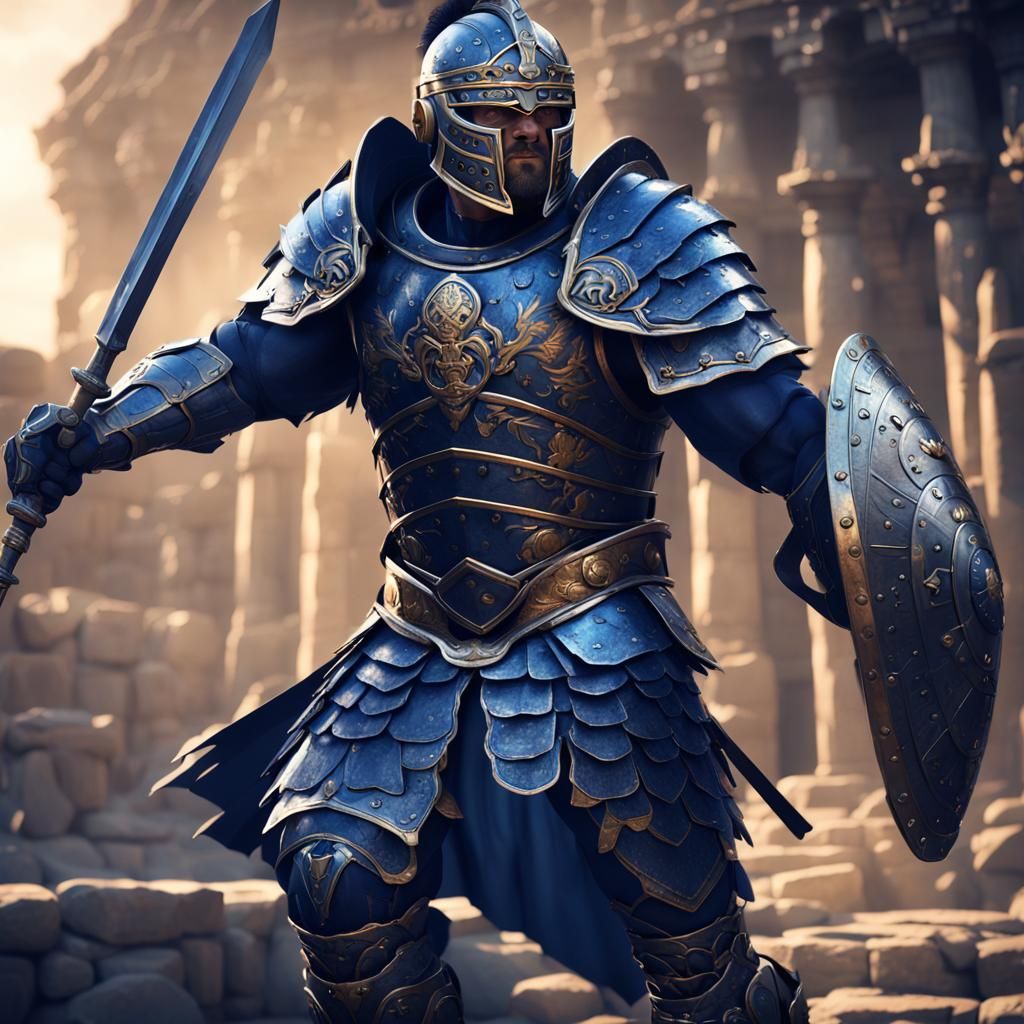Gladiator in Metallic Armor, Detailed Matte Painting