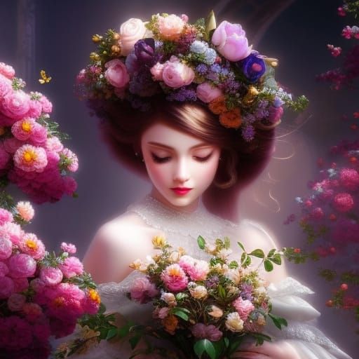 Romantic Bee Chic: Hyperdetailed Floral Fantasy in 3D