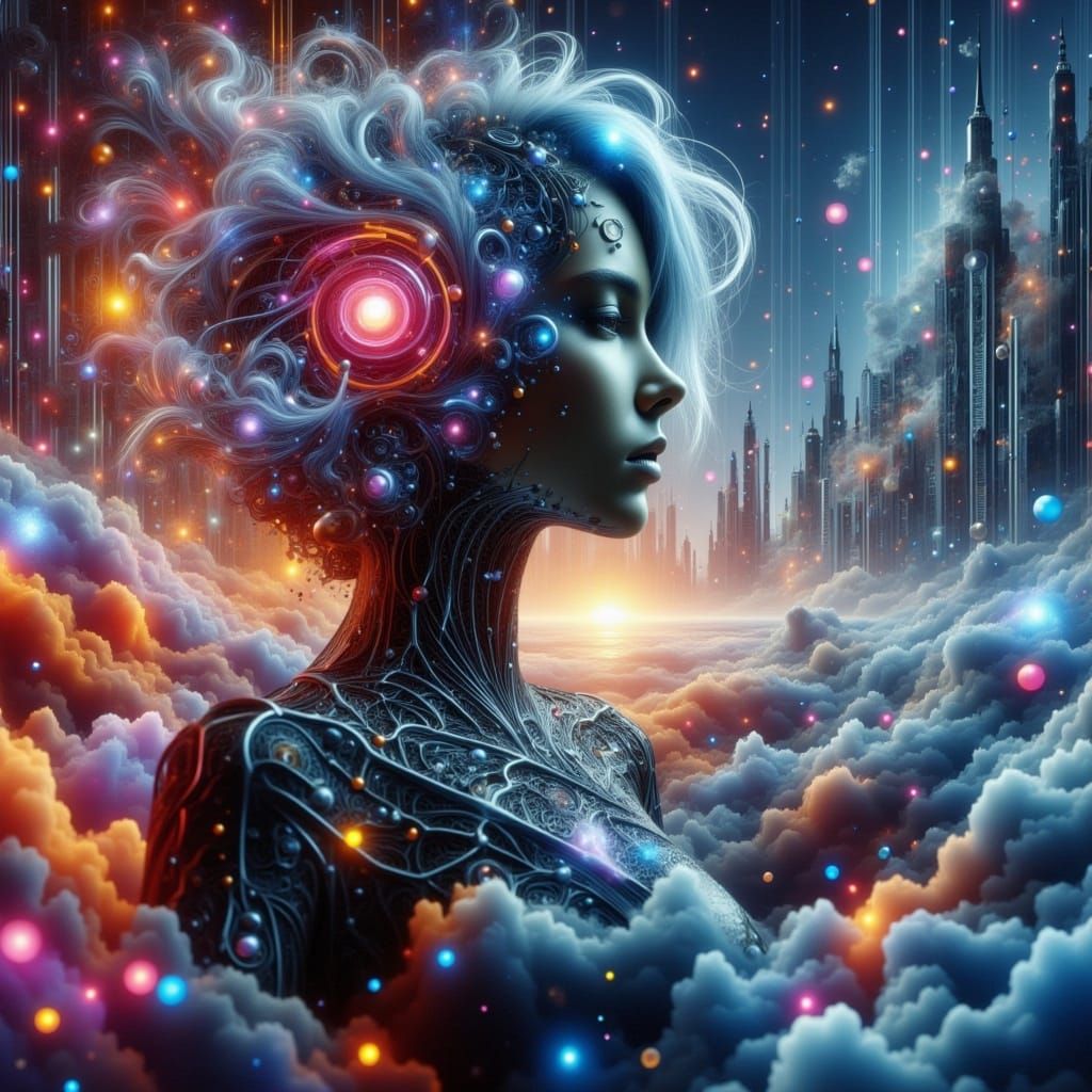 Cyberpunk Android Riding Hypercycle