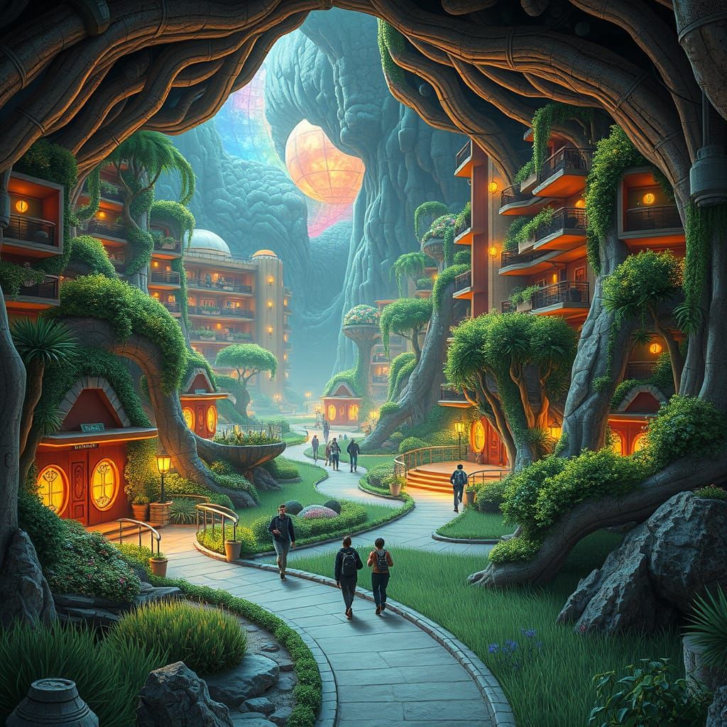 Underground City Botanical Garden in Retro-Futuristic Style