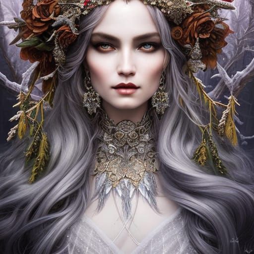 Winter Witch Goddess with Intricate Dress