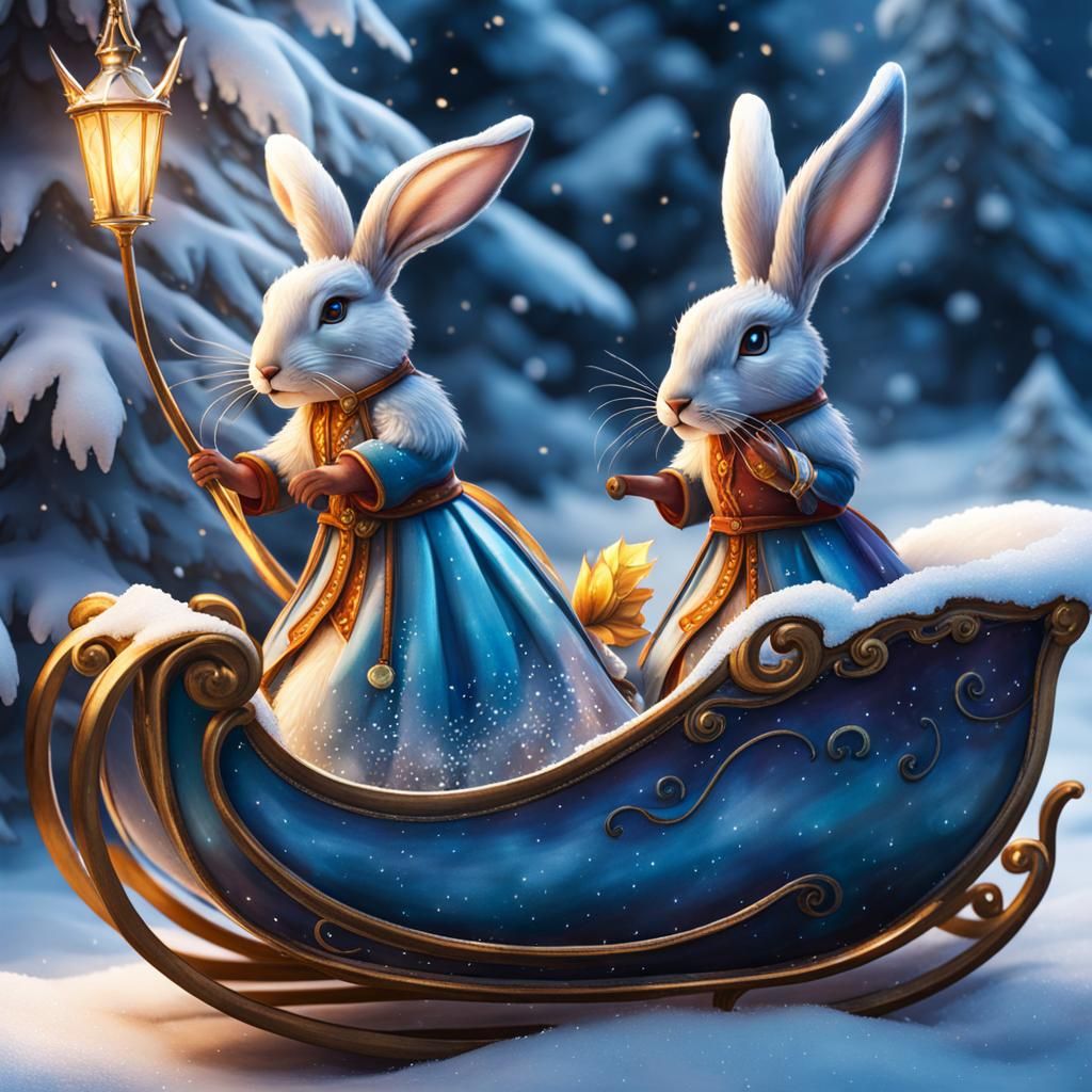Winter Fairy Queen's Sleigh Team in Watercolor