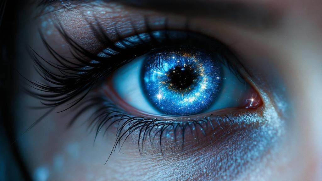Galactic Eye: Close-Up of a Woman with Galaxy Iris