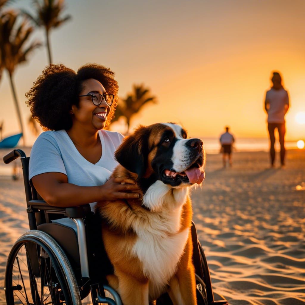 Woman and Dog Enjoying Beach Sunset