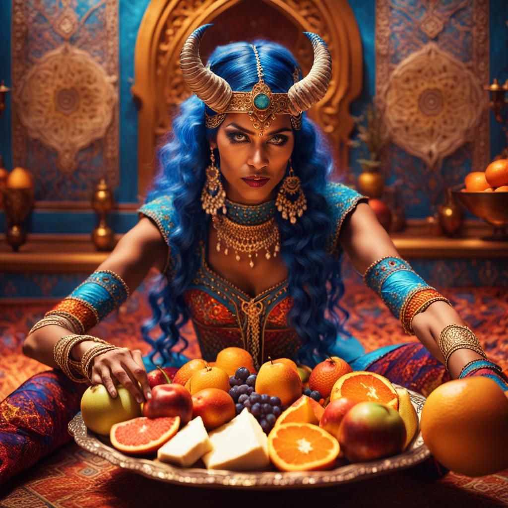 Opulent Arabian Dancer with Fruit Platter