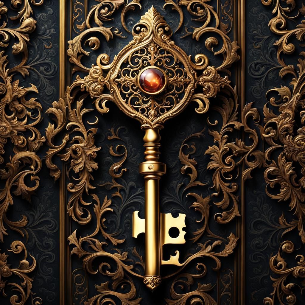 Epic Key with Filigree Swirls in Dark Fantasy Style
