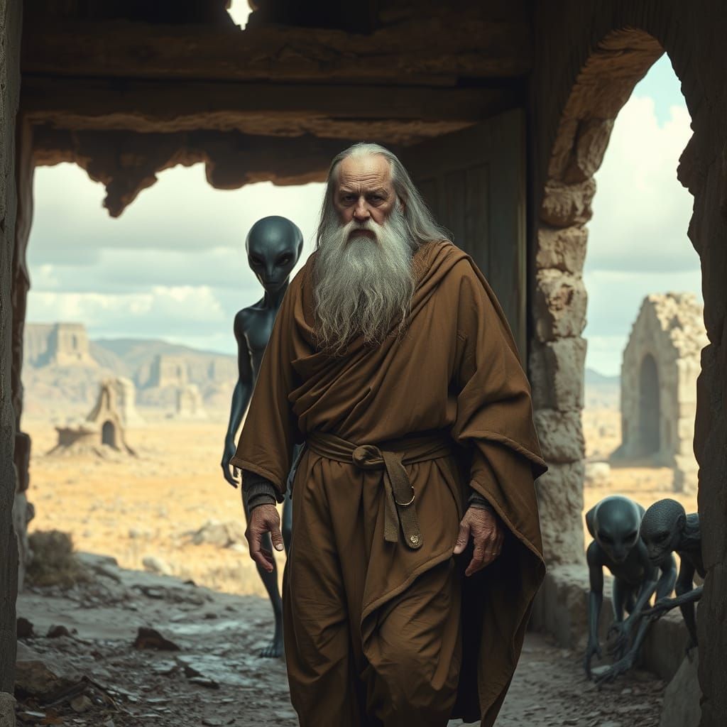 Biblical Man and Aliens in Dystopian Ruins