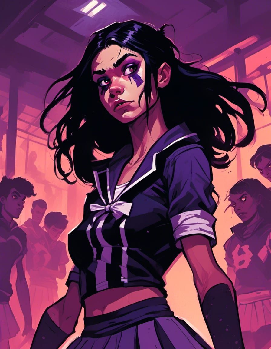 Gothic Cheerleader Portrait in Monster High Aesthetic