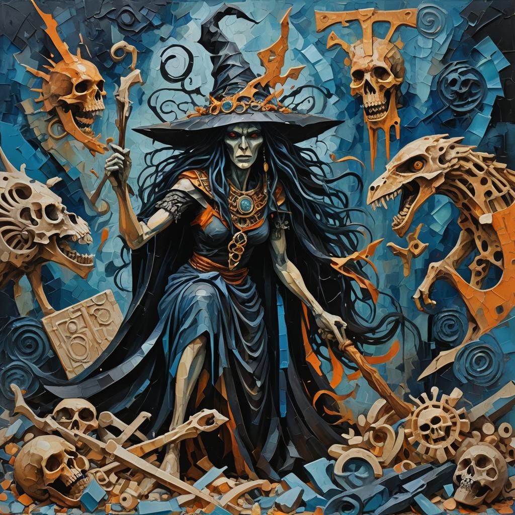 Angry Witch in Abstract Expressionism Style