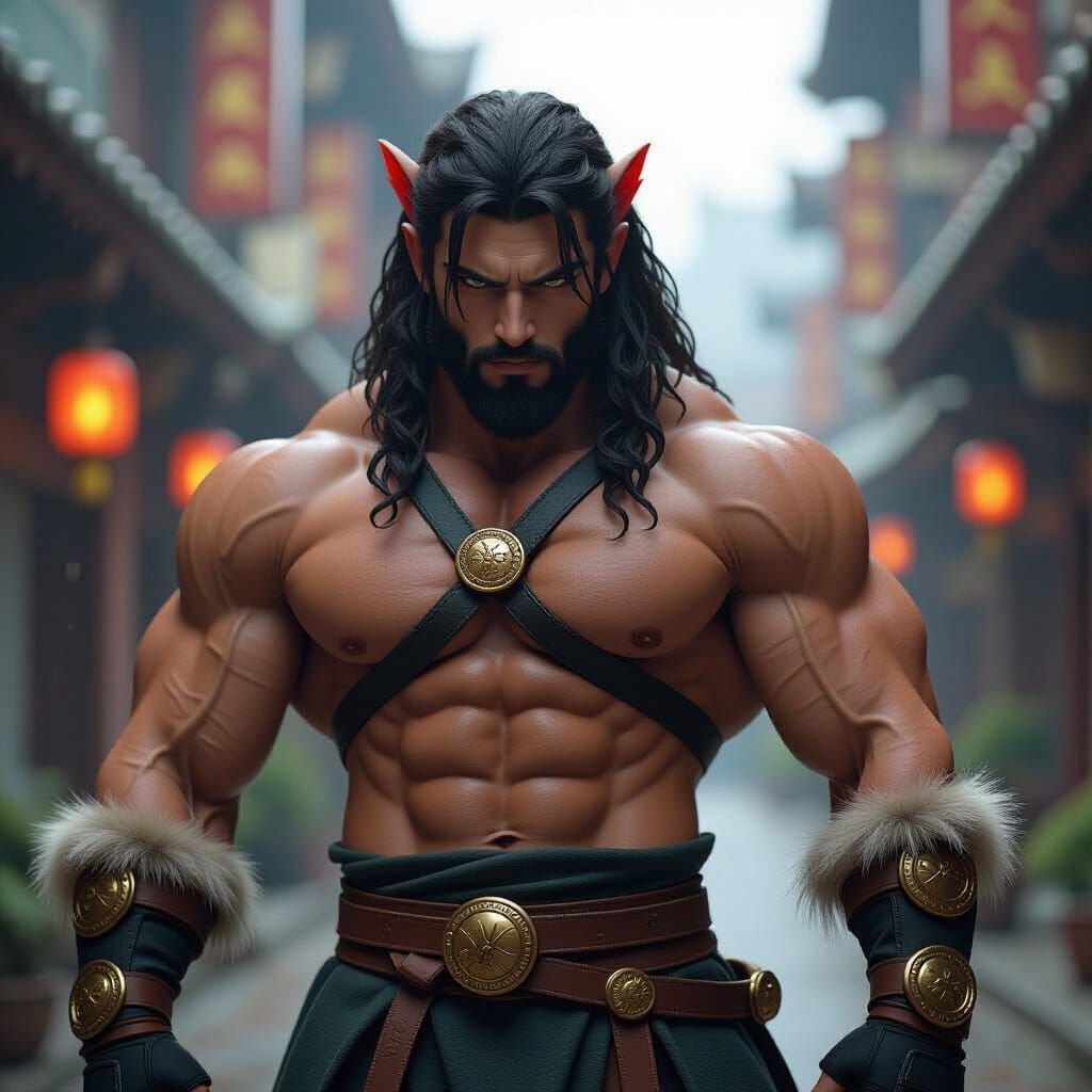 Muscular Leomon in Sensual Pose: Cinematic Anime Art